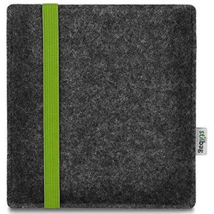 stilbag e-reader tas Leon voor Tolino Vision 5 | wolvilt antraciet - rubberen band groen | beschermhoes Made in Germany