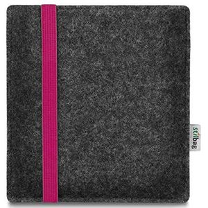 stilbag e-reader tas Leon voor Tolino Vision 6 | wolvilt antraciet - rubberen band roze | beschermhoes Made in Germany