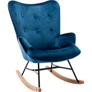 CLP Schommelstoel Sanka I schommelstoel met fluwelen bekleding en metalen frame I relaxstoel met houten glijders, kleur: blauw