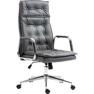 CLP Sotira Bureaustoel, echt leer, directiestoel met traploze zithoogteverstelling, bureaustoel met lichtlopende wielen, kleur: grijs