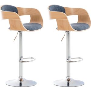 CLP Kingston Set van 2 barkrukken - Met rugleuning - Armleuning - Voetsteun - Stof - natura/blauw