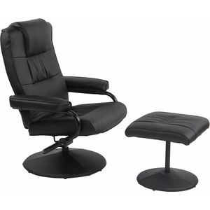 CLP TV stoel Ennis met voetenbank en verstelbare rugleuning kunstleer draaibare relaxstoel, kleur: zwart