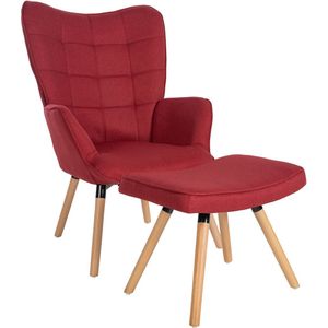 CLP Garding Fauteuil - Met Voetenbank - Met armleuning - Volwassen - Stof - rood