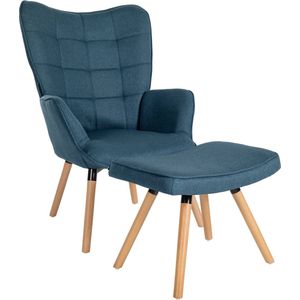 CLP Garding Fauteuil - Met Voetenbank - Met armleuning - Volwassen - Stof - blauw