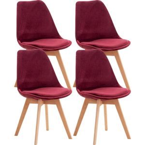 CLP Set van 4 eetkamerstoelen Linares velvet bordeauxrood - 316867