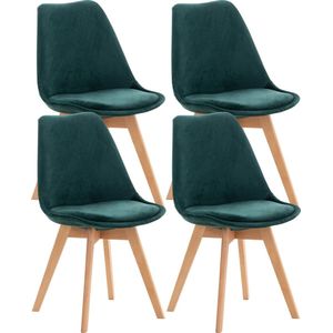 CLP Linares Set van 4 eetkamerstoelen, Kleur:lichtgroen, materiaal:fluweel