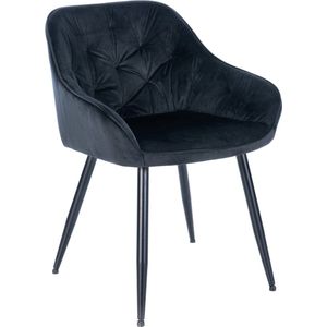 CLP Bezoekersstoel Cassis Fluweel I gewatteerde gestoffeerde stoel met fluwelen bekleding I keukenstoel met vloerbeschermers, kleur: zwart, materiaal: fluweel