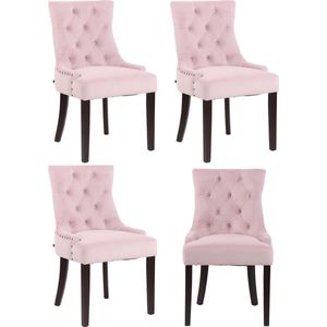 CLP Set van 4 eetkamerstoelen Aberdeen fluweel antiek – roze - 317612