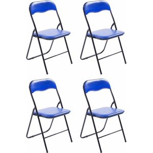 CLP Felix, set van 4 klapstoelen, gestoffeerd, keukenstoelen met metalen frame, kunstleer, pvc-zitting, opklapbaar, campingstoelen, kleur: blauw/zwart