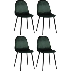 CLP Napier Set van 4 eetkamerstoelen - Modern Design - Zonder armleuning - Metalen Onderstel - Comfortabele Rugleuning - Max.150 kg - Fluweel/groen
