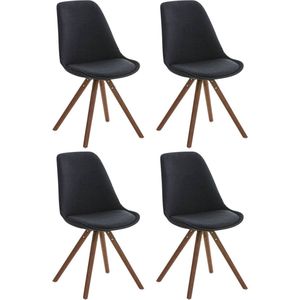 CLP Pegleg Set van 4 Eetkamerstoelen - Rond - Stof zwart walnoot