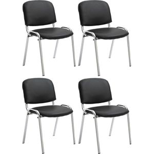 CLP Ken Set van 4 stoelen - Met Chroom - Kunstleer zwart