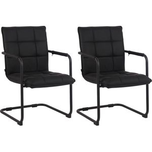 CLP Set van 2 Cantilever Gandia stoelen van echt leer, stoel met slee van verchroomd metaal, schommelstoel met armleuningen, kleur: zwart, kleur van het frame: zwart