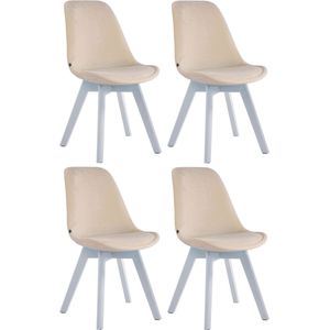 CLP Borneo Set van 4 eetkamerstoelen - Fluweel creme wit