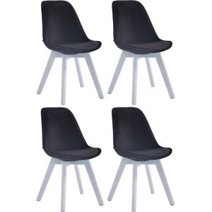 CLP Borneo Set van 4 eetkamerstoelen - Fluweel zwart wit