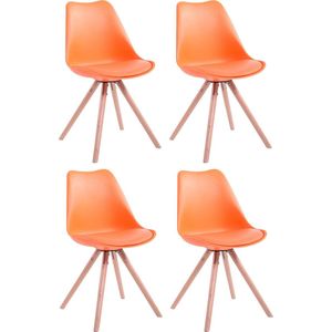 CLP Set van 4 eetkamerstoelen Toulouse kunstleer rond oranje - 319674