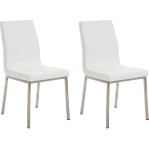 CLP Colmar Eetkamerstoelen, set van 2 stuks, met onderhoudsvriendelijke kunstleren stoel, gevoerde leunstoelen met roestvrijstalen frame, kleur: wit