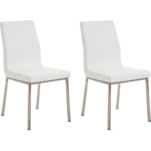 CLP Colmar Set van 2 eetkamerstoelen - RVS - Kunstlkeer - wit