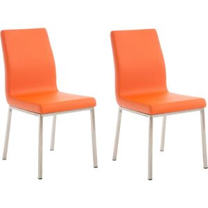 CLP Set van 2 eetkamerstoelen Colmar - Kunstlkeer oranje - 319701