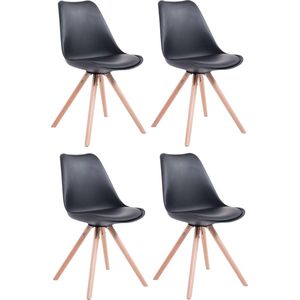 CLP Toulouse Set van 4 stoelen - Rond - Kunstleer zwart natura