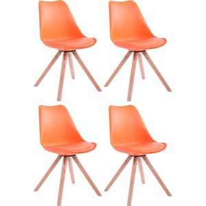 CLP Toulouse Set van 4 stoelen - Vierkant - Kunstleer oranje natura