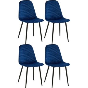 CLP Giverny Set van 4 eetkamerstoelen - zonder armleuning - blauw Fluweel