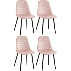 CLP Giverny Set van 4 eetkamerstoelen - zonder armleuning - roze Fluweel