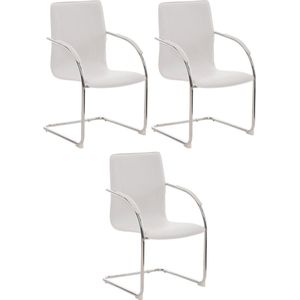 CLP Set van 3 schommelstoelen Melina kunstleer, bezoekersstoelen met armleuningen en voet van metaal, kleur: wit