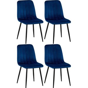 CLP Set van 4 eetkamerstoelen Dijon fluweel - blauw - 320557