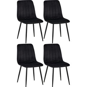 CLP Set van 4 eetkamerstoelen Dijon fluweel - zwart - 320558