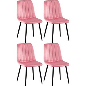 CLP Set van 4 eetkamerstoelen Dijon fluweel - roze - 320562