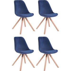 CLP Set van 4 Stoelen Toulouse Vierkant frame - Fluweel blauw - 320636