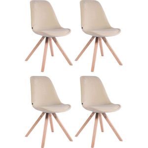 CLP Set van 4 Stoelen Toulouse Vierkant frame - Fluweel creme - 320638