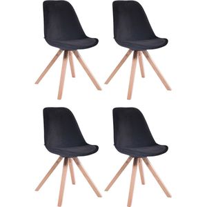 CLP Set van 4 Stoelen Toulouse Vierkant frame - Fluweel zwart - 320643