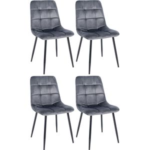 CLP Antibes Set van 4 eetkamerstoelen - Zonder armleuning - Velvet - donkergrijs