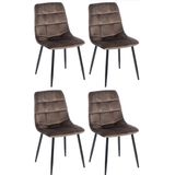 CLP Antibes Set van 4 eetkamerstoelen - Zonder armleuning - Velvet - bruin