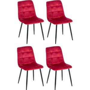 CLP Antibes Set van 4 eetkamerstoelen - Zonder armleuning - Velvet - rood