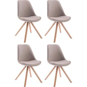 CLP Toulouse Set van 4 Stoelen - Zonder armleuning - Vierkant frame - Stof - taupe natura