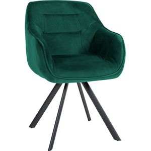 CLP Russel Eetkamerstoel, fluwelen of antieke stoffen bekleding, hoogwaardige bekleding, bezoekersstoel met robuust houten frame met 4 poten, kleur: groen, materiaal: fluweel