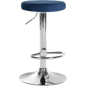CLP Ponte Barkruk - Rond - Verstelbaar - Voetsteun - Velvet - Fluweel - blauw chroom