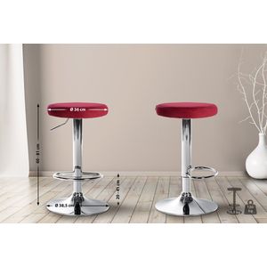 CLP Barkruk Ponte fluwelen overtrek I in hoogte verstelbare stoel, kleur: rood, framekleur: chroom
