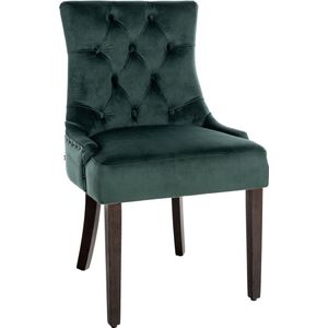 CLP Aberdeen Eetkamerstoel met hoogwaardige bekleding en fluwelen bekleding, gestoffeerde stoel met frame van rubberhout, zithoogte van 50 cm, kleur: donkergroen, kleur frame: antiek