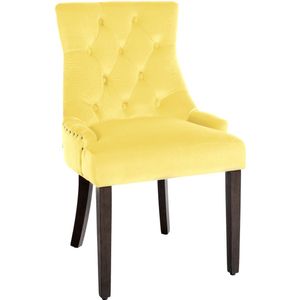 CLP Aberdeen Eetkamerstoel met hoogwaardige bekleding en fluwelen bekleding, gestoffeerde stoel met frame van rubberhout, zithoogte van 50 cm, kleur: geel, kleur antiek