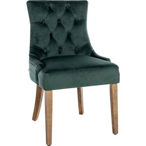 CLP Aberdeen Eetkamerstoel met hoogwaardige bekleding en fluwelen bekleding, gestoffeerde stoel met frame van rubberhout, zithoogte van 50 cm, kleur: donkergroen, kleur frame: antiek-licht