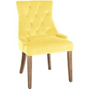 CLP Aberdeen Eetkamerstoel met hoogwaardige bekleding en fluwelen bekleding, gestoffeerde stoel met frame van rubberhout, zithoogte van 50 cm, kleur: geel, kleur antiek licht