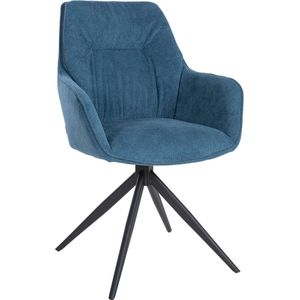 CLP Jules Eetkamerstoel - Draaibaar - Fauteuil - Met armleuning - Metaal frame - Stof - blauw