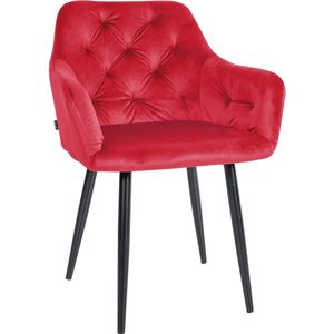 CLP Eetkamerstoel Stanley I fluweel I gewatteerde gestoffeerde stoel I keukenstoel met vloerbeschermers, kleur: rood