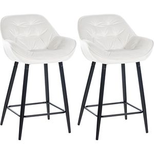 CLP Set van 2 barkrukken Gibson fluweel, zithoogte 76 cm, barstoelen met voetensteun, kleur: crèmewit