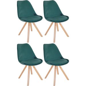 CLP Set van 4 eetkamerstoelen Sofia Vierkant frame fluweel groen - 322632