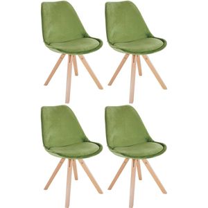 CLP Sofia Set van 4 Eetkamerstoelen - Zonder armleuning - Velvet - Fluweel - lichtgroen natura (vierkant)